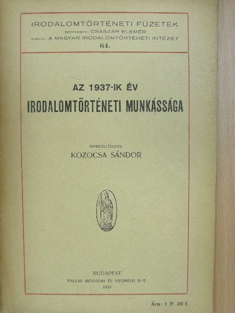 Az 1937-ik év irodalomtörténeti munkássága [antikvár]