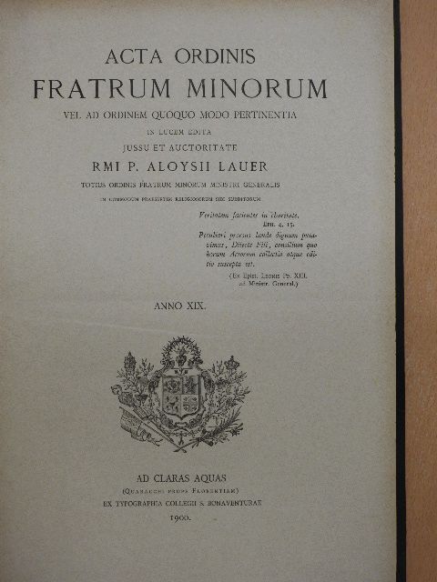 Acta Ordinis Fratrum Minorum Ianuarii-Decembris 1900 [antikvár]