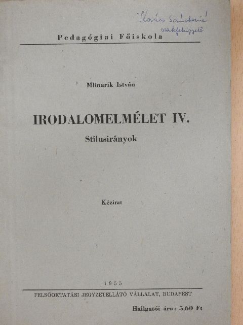 Mlinarik István - Irodalomelmélet IV. [antikvár]