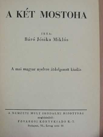 Báró Jósika Miklós - A két mostoha [antikvár]