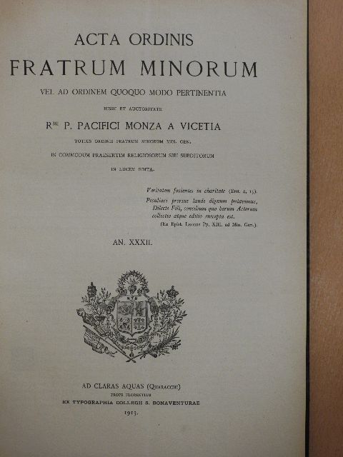 Acta Ordinis Fratrum Minorum Ianuarii-Decembris 1913 [antikvár]