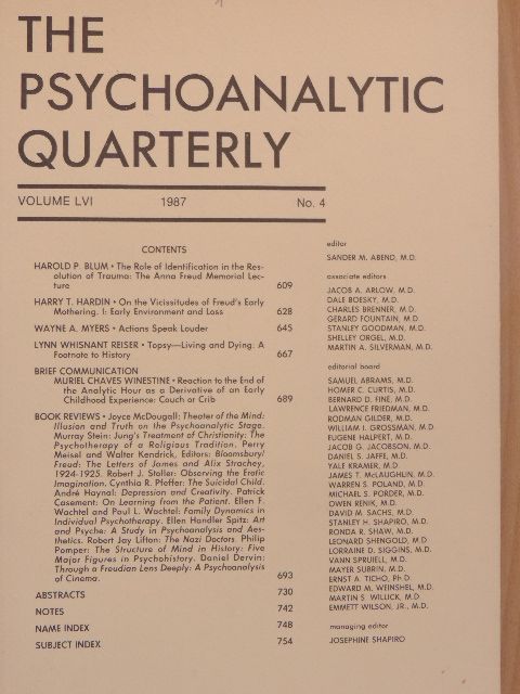 Albert Mason - The Psychoanalytic Quarterly 1987/4. [antikvár]