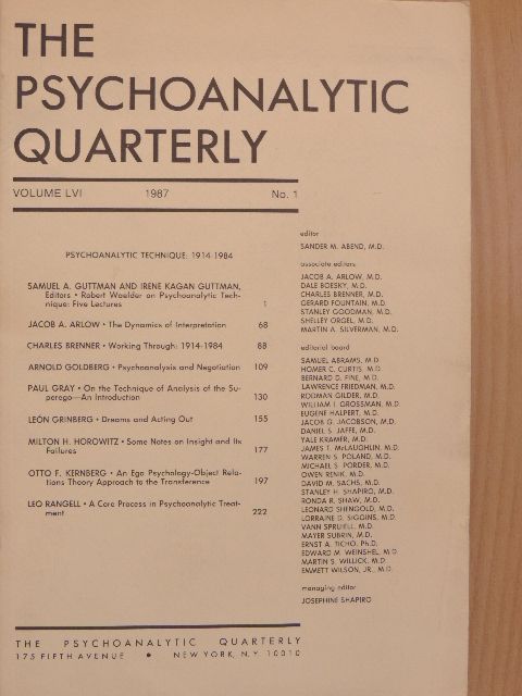 León Grinberg - The Psychoanalytic Quarterly 1987/1. [antikvár]