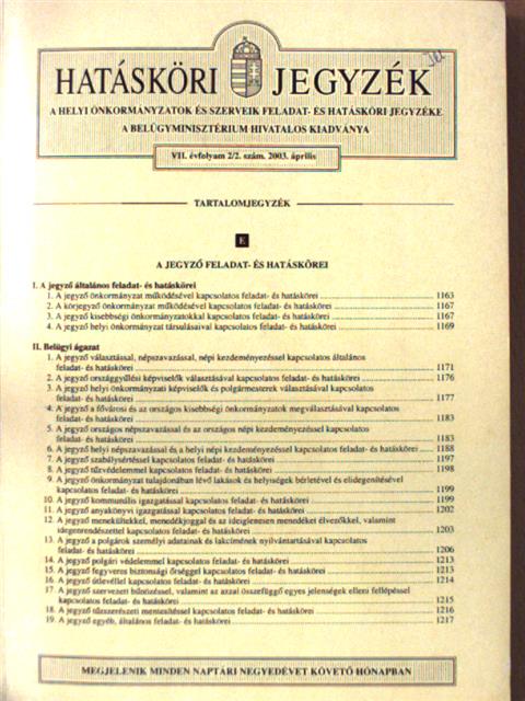 Hatásköri jegyzék 2003. április [antikvár]