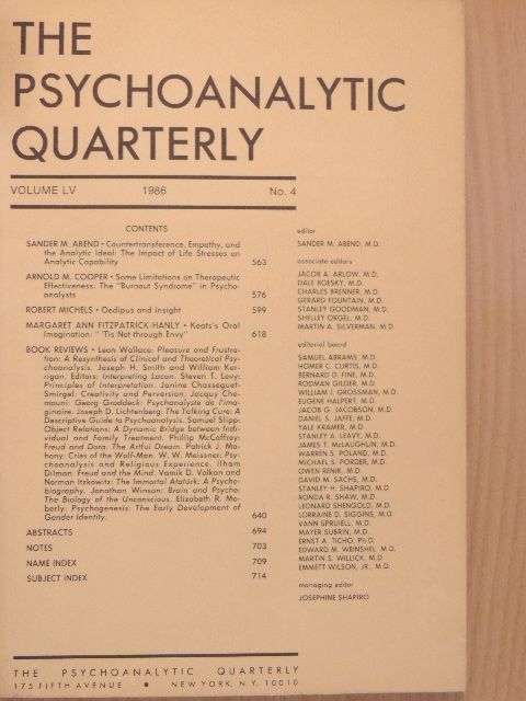 Arnold M. Cooper - The Psychoanalytic Quarterly 1986/4. [antikvár]