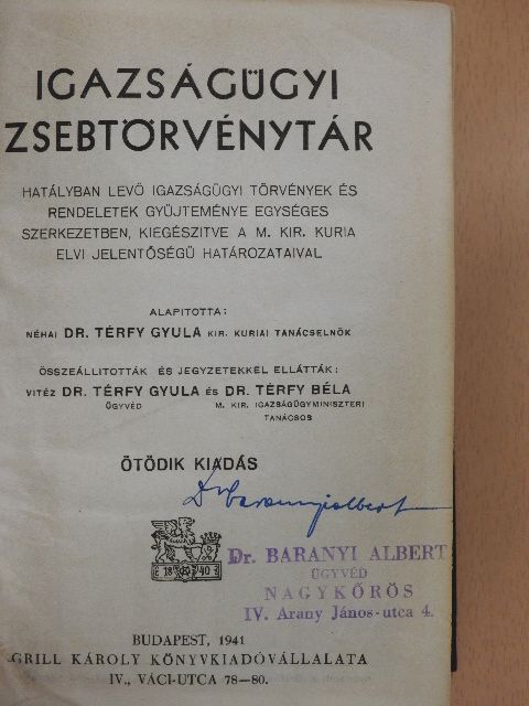 Dr. Térfy Béla - Igazságügyi zsebtörvénytár [antikvár]