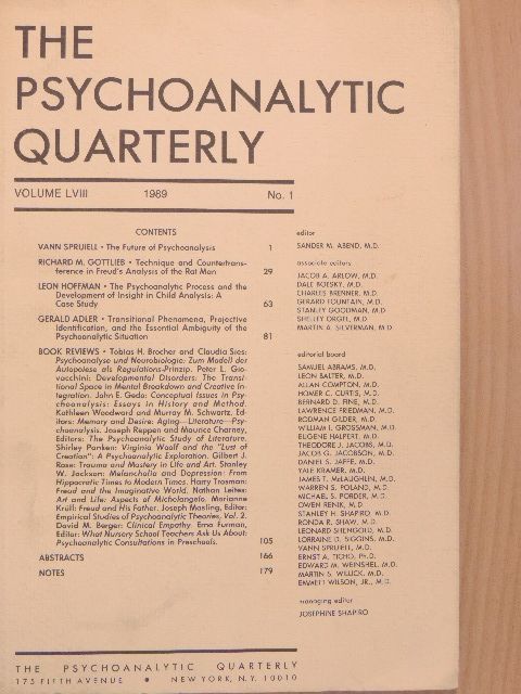 Gerald Adler - The Psychoanalytic Quarterly 1989/1. [antikvár]