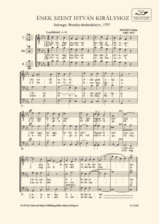 Kodály Zoltán - ÉNEK SZENT ISTVÁN KIRÁLYHOZ (BOZÓKY-ÉNEKESKÖNYV, 1797)