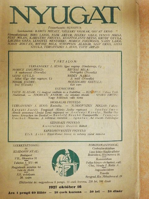 Adorján Andor - Nyugat 1927. október 16. [antikvár]