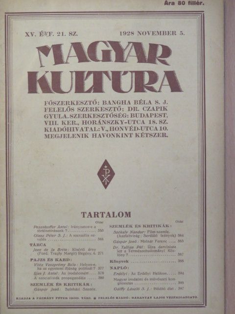 Dr. Tallián Pál - Magyar Kultúra 1928. november 5. [antikvár]