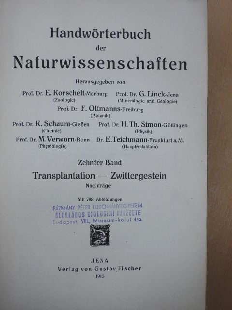Handwörterbuch der Naturwissenschaften X. [antikvár]