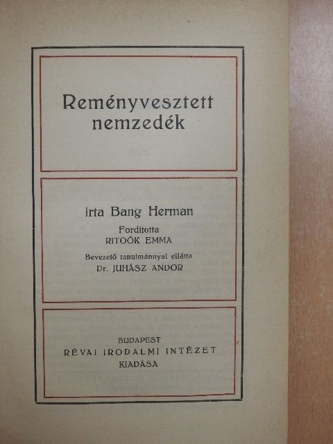 Herman Bang - Reményvesztett nemzedék [antikvár]