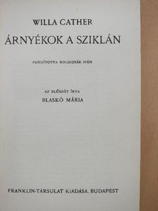 Willa Cather - Árnyékok a sziklán [antikvár]