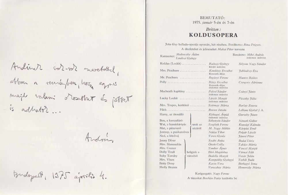 BRITTEN, BENJAMIN - Koldusopera (dedikált) [antikvár]