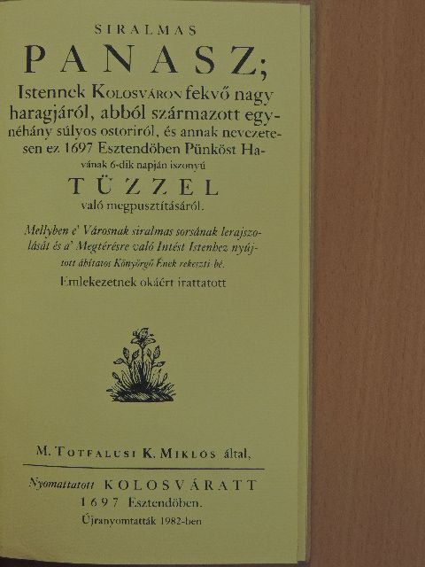 M. Tótfalusi K. Miklos - Siralmas panasz [antikvár]