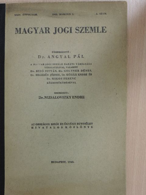 Csánk Béla - Magyar jogi szemle 1943. március 1. [antikvár]