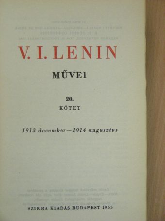 V. I. Lenin - V. I. Lenin művei 20. [antikvár]