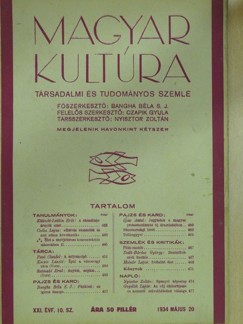 Bangha Béla S. J. - Magyar Kultúra 1934. május 20. [antikvár]