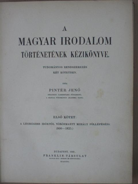 Pintér Jenő - A magyar irodalom történetének kézikönyve I. [antikvár]