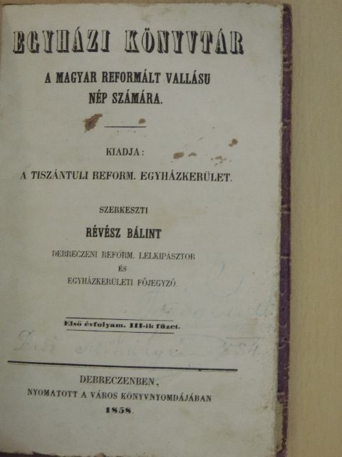 Baksai Dániel - Egyházi könyvtár 1858/3. [antikvár]