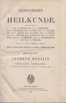 H. Chiari - Zeitschrift für Heilkunde XXVI. Band (Neue Folge VI. Band), Jahrgang 1905 [antikvár]