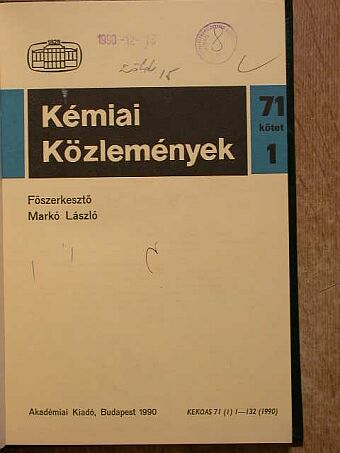 Fejes Pál - Kémiai Közlemények 1990. 71. kötet 1. szám [antikvár]