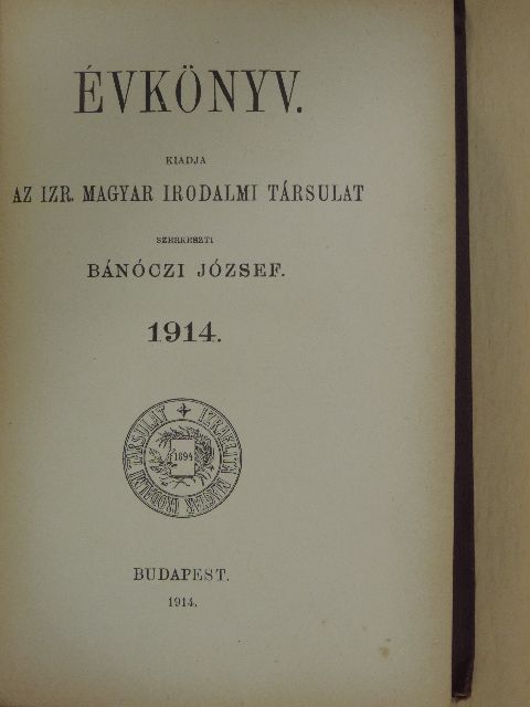 Izraelita Magyar Irodalmi Társulat Évkönyv 1914. [antikvár]