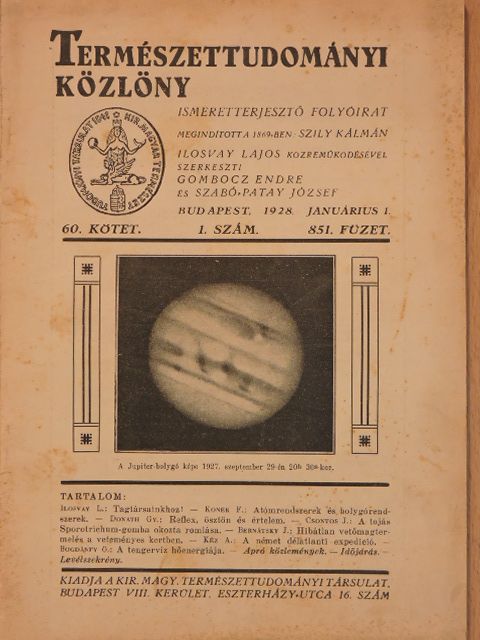 Bernátsky J. - Természettudományi Közlöny 1928. januárius 1. [antikvár]