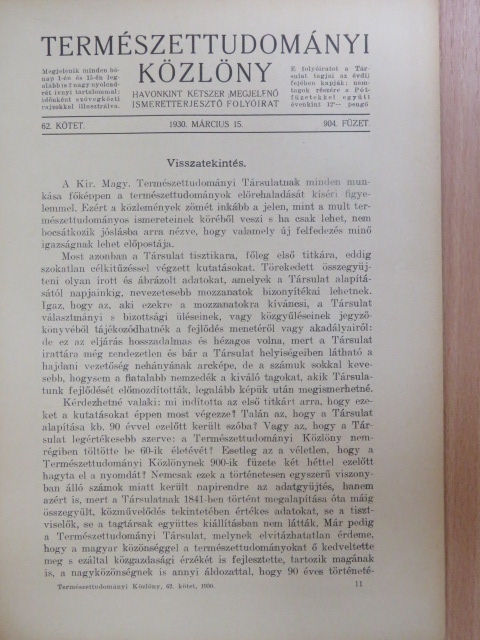 Dr. Biró Lajos - Természettudományi Közlöny 1930. március 15.-április 1. [antikvár]