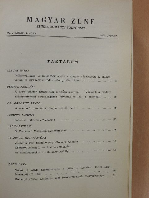 Bárdos Lajos - Magyar Zene 1962/1-6. [antikvár]