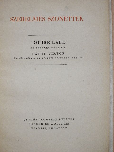 Louise Labé - Szerelmes szonettek [antikvár]