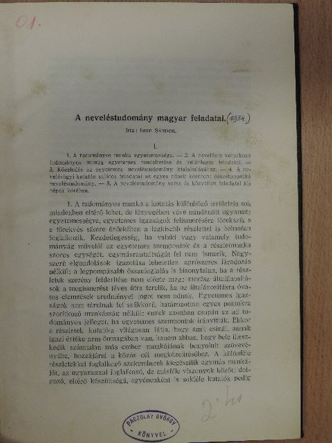 Imre Sándor - A neveléstudomány magyar feladatai [antikvár]