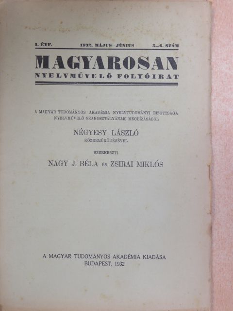 Bárczi Géza - Magyarosan 1932. május-június [antikvár]