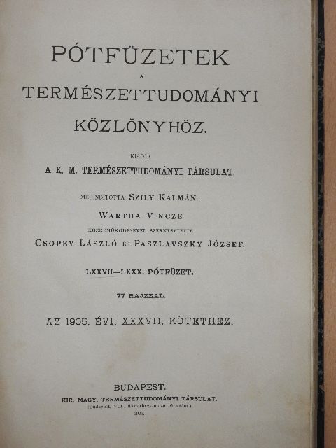 Bartus Adolf - Pótfüzetek a Természettudományi Közlönyhöz 1905-1906. (vegyes számok) (6 db) [antikvár]