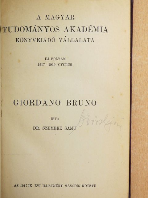 Dr. Szemere Samu - Giordano Bruno [antikvár]