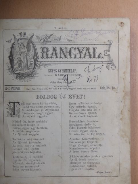 Bodnár Ádám - Őrangyal 1894. január-december [antikvár]