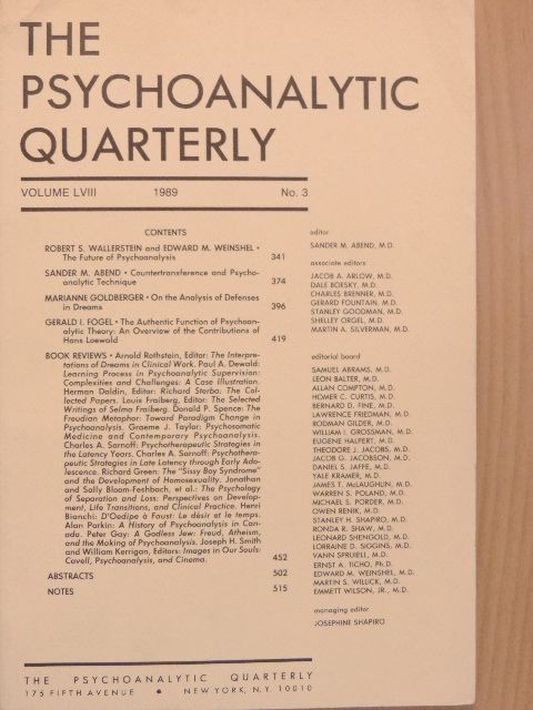 Gerald I. Fogel - The Psychoanalytic Quarterly 1989/3. [antikvár]