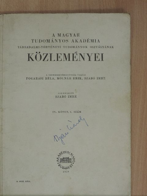 A. V. Bolgov - A Magyar Tudományos Akadémia Társadalmi-Történeti Tudományok Osztályának Közleményei 1959. [antikvár]