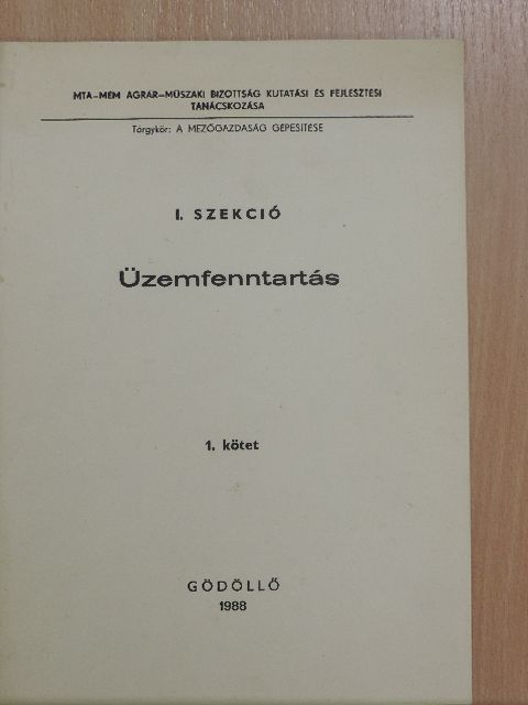 Dr. Beer György - Üzemfenntartás I. [antikvár]