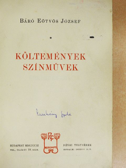 Báró Eötvös József - Költemények és színművek [antikvár]