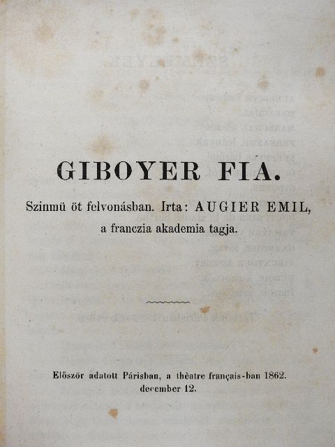 Augier Emil - Giboyer fia [antikvár]