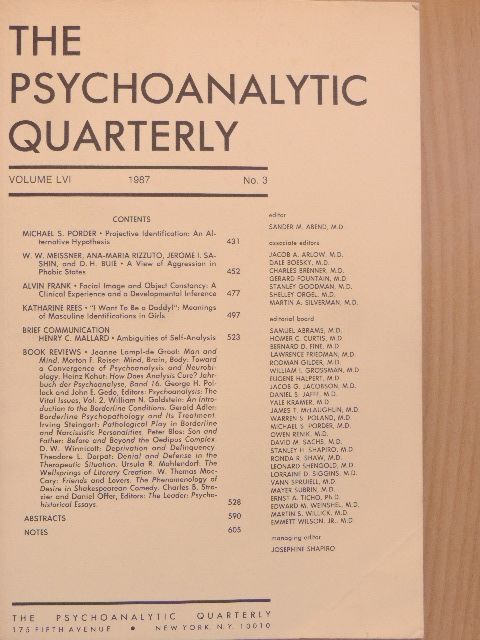 Alvin Frank - The Psychoanalytic Quarterly 1987/3. [antikvár]