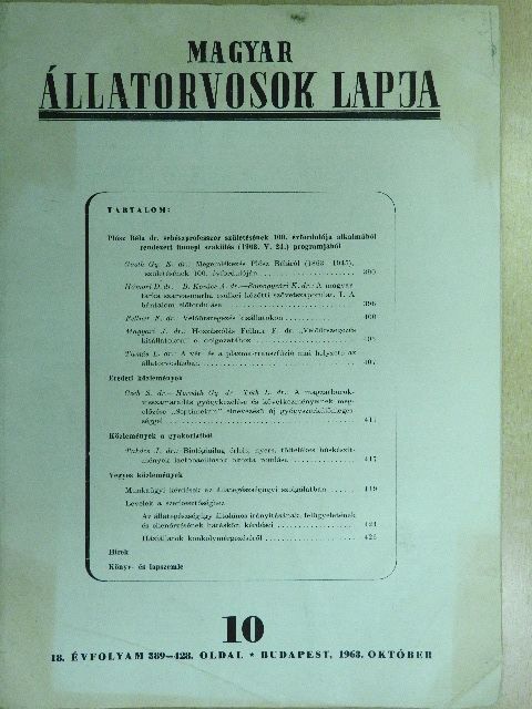 Dr. B. Kovács András - Magyar Állatorvosok Lapja 1963. október [antikvár]