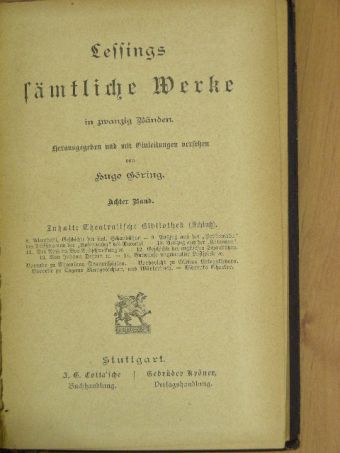 Lessing - Lessings sämtliche Werke in zwanzig Bänden 8. (gótbetűs) [antikvár]
