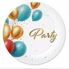 Papírtányér Party" felirattal, 18 cm - 6 db-os
