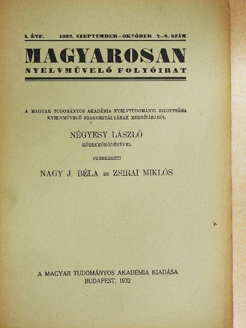 A. Farkas Géza - Magyarosan 1932. szeptember-október [antikvár]