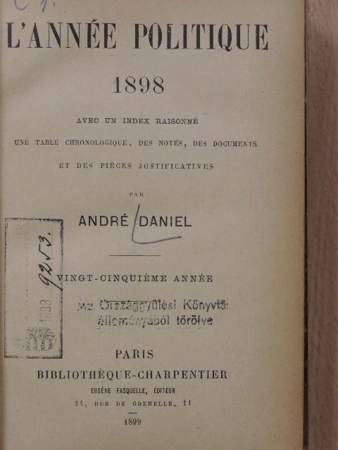 L'année politique 1898 [antikvár]