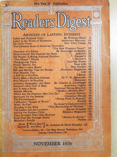 Sherwood Anderson - The Reader's Digest November 1939 [antikvár]