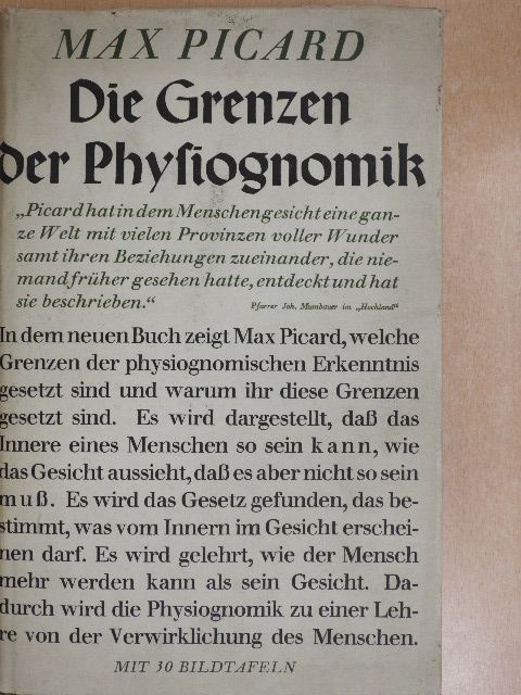 Max Picard - Die Grenzen der Physiognomik [antikvár]