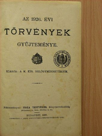 Az 1926. évi törvények gyüjteménye [antikvár]